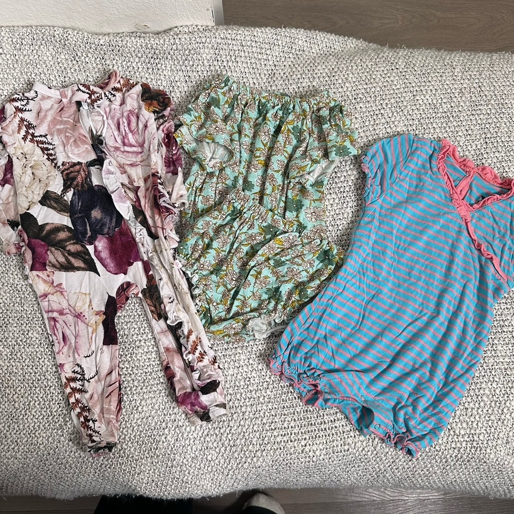 Baby Girl 3-6 Months Lot Bamboo Rufflebutts‎ Milkbarn Kickee 3 Outfits